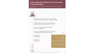 Project Objectives Of Music Carnival Financing Proposal Template One Pager Sample Example Document