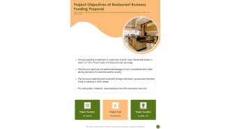 Project Objectives Of Restaurant Business Funding Proposal One Pager Sample Example Document