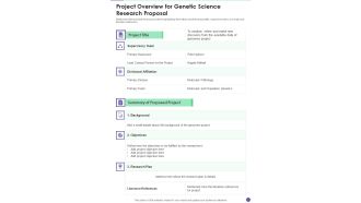 Project Overview For Genetic Science Research Proposal One Pager Sample Example Document