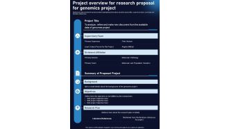 Project Overview For Research Proposal For Genomics Project One Pager Sample Example Document