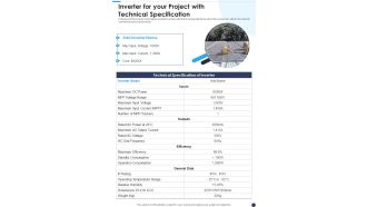 Project Proposal Solar Panel Sales Inverter Your Project Technical One Pager Sample Example Document