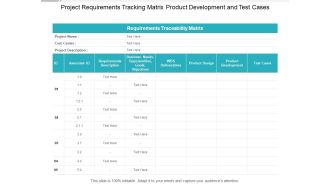 Project Requirements Tracking Matrix Product Development And Test Cases Ppt PowerPoint Presentation Outline File Formats