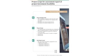 Project Scope For Assessment Report Of Project Investment Feasibility One Pager Sample Example Document