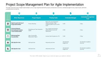 Project Scope Management Plan For Agile Implementation Icons PDF