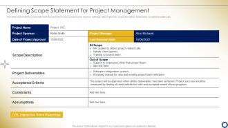Project Time Management To Enhance Productivity Defining Scope Statement For Project Management Background PDF