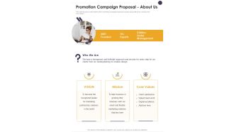 Promotion Campaign Proposal About Us One Pager Sample Example Document