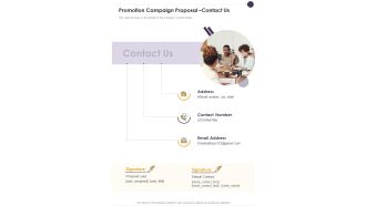 Promotion Campaign Proposal Contact Us One Pager Sample Example Document