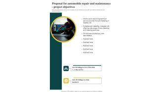 Proposal For Automobile Repair And Maintenance Project Objectives One Pager Sample Example Document