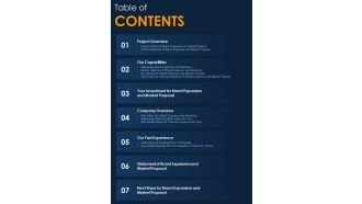 Proposal For Brand Expansion And Marketing Table Of Contents One Pager Sample Example Document