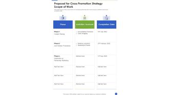 Proposal For Cross Promotion Strategy Scope Of Work One Pager Sample Example Document