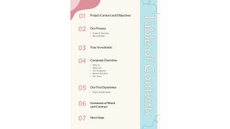 Proposal For Daycare Services Table Of Contents One Pager Sample Example Document