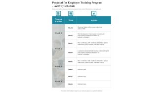 Proposal For Employee Training Program Activity Schedule One Pager Sample Example Document