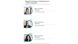 Proposal For Employee Training Program Client Testimonials One Pager Sample Example Document