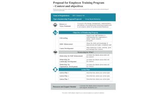 Proposal For Employee Training Program Context And Objectives One Pager Sample Example Document