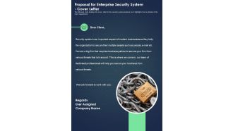 Proposal For Enterprise Security System Cover Letter One Pager Sample Example Document