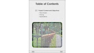 Proposal For Fencing Setup Table Of Contents One Pager Sample Example Document