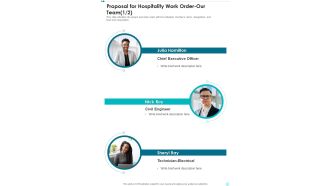 Proposal For Hospitality Work Order Our Team One Pager Sample Example Document