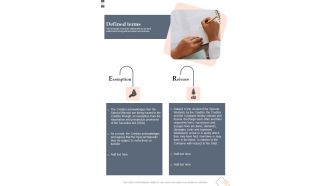Proposal For Loan Settlement Defined Terms One Pager Sample Example Document