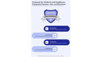 Proposal For Medical And Healthcare Integrated System Our Certifications One Pager Sample Example Document