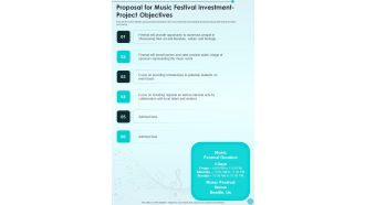 Proposal For Music Festival Investment Project Objectives One Pager Sample Example Document