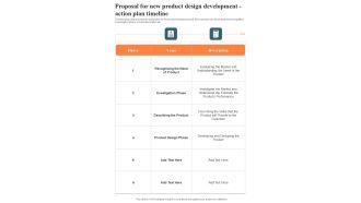Proposal For New Product Design Development Action Plan One Pager Sample Example Document