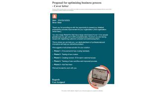 Proposal For Optimizing Business Process Cover Letter One Pager Sample Example Document
