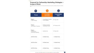 Proposal For Partnership Marketing Strategies Scope Of Work One Pager Sample Example Document