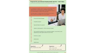 Proposal For Provisional Employment Service Next Steps One Pager Sample Example Document