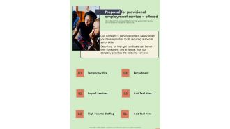 Proposal For Provisional Employment Service Offered One Pager Sample Example Document