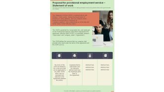 Proposal For Provisional Employment Service Statement Of Work One Pager Sample Example Document