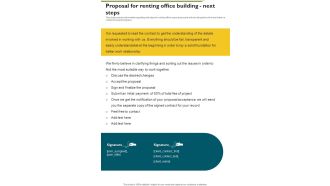 Proposal For Renting Office Building Next Steps One Pager Sample Example Document