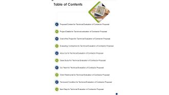 Proposal For Technical Assessment Of Contractor Table Of Contents One Pager Sample Example Document
