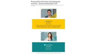 Proposal For Television Advertisement Services Client Testimonials One Pager Sample Example Document