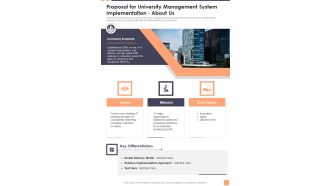 Proposal For University Management System Implementation About Us Wd One Pager Sample Example Document
