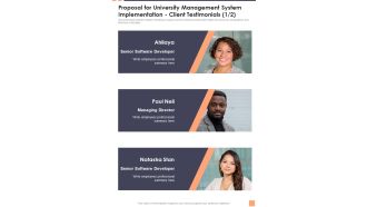 Proposal For University Management System Implementation Client Testimonials Wd One Pager Sample Example Document