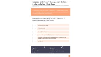 Proposal For University Management System Implementation Next Steps Wd One Pager Sample Example Document