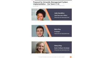 Proposal For University Management System Implementation Our Team Wd One Pager Sample Example Document