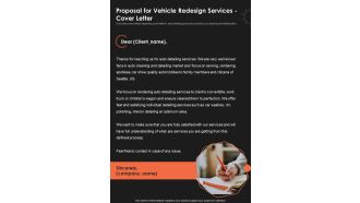 Proposal For Vehicle Redesign Services Cover Letter One Pager Sample Example Document