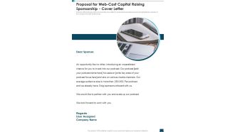 Proposal For Web Cast Capital Raising Sponsorship Cover Letter One Pager Sample Example Document