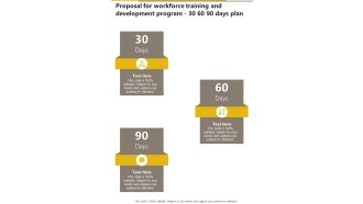 Proposal For Workforce Training And Development Program 30 60 90 Days Plan One Pager Sample Example Document
