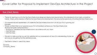 Proposal To Implement Devops Architecture In The Project Cover Letter For Proposal To Implement Devops Inspiration PDF