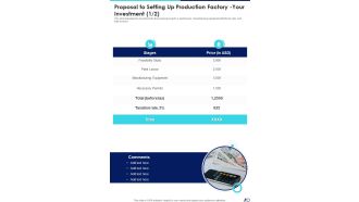 Proposal To Setting Up Production Factory Your Investment One Pager Sample Example Document