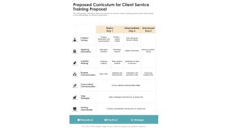 Proposed Curriculum For Client Service Training Proposal One Pager Sample Example Document