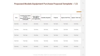 Proposed Models Equipment Purchase Proposal Cost Ppt Styles Layout PDF