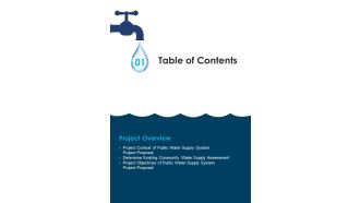 Public Water Supply System Project Proposal Table Of Contents One Pager Sample Example Document