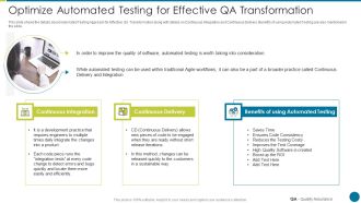 QA Modification For Product Quality Development And Consumer Satisfaction Optimize Automated Testing Graphics PDF