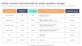 Quality Assurance And Control Plan For Project Operations Manager Information PDF