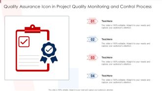 Quality Assurance Icon In Project Quality Monitoring And Control Process Icons PDF