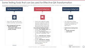 Quality Assurance Transformation Strategies To Improve Business Performance Efficiency Some Testing Tools Structure PDF