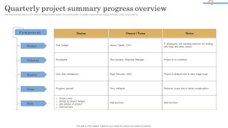 Quarterly Project Summary Progress Overview Demonstration PDF